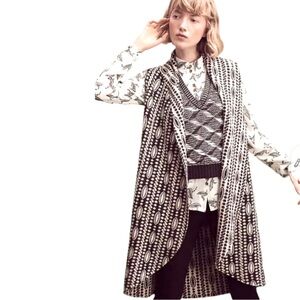 Anthro Moth Ethnic Abstract Open Front Long Waterfall Cardigan Sweater Vest